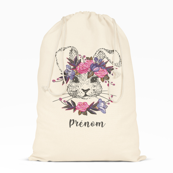 Borsa con coulisse personalizzata - Coniglio fiori