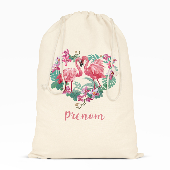 Borsa con coulisse personalizzata - Fenicotteri rosa cuore