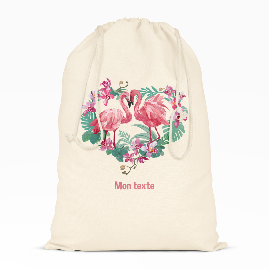 Borsa con coulisse personalizzata - Fenicotteri rosa cuori