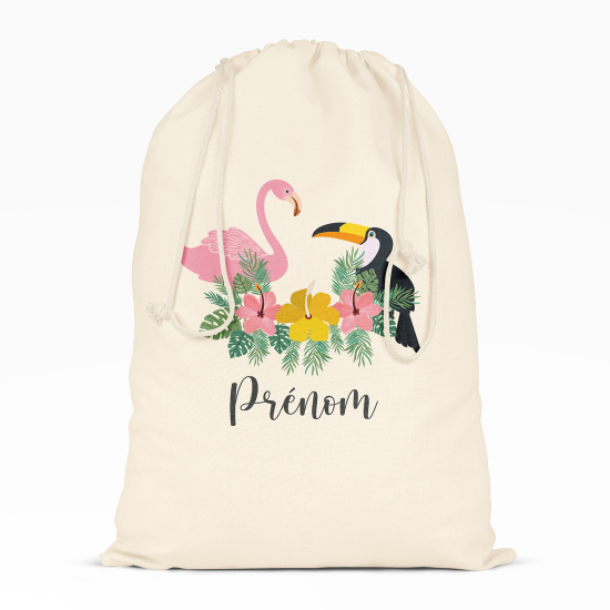 Borsa con coulisse personalizzata - Fenicottero rosa e tucano