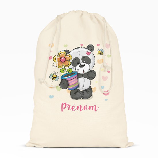 Borsa con coulisse personalizzata - Panda fiore