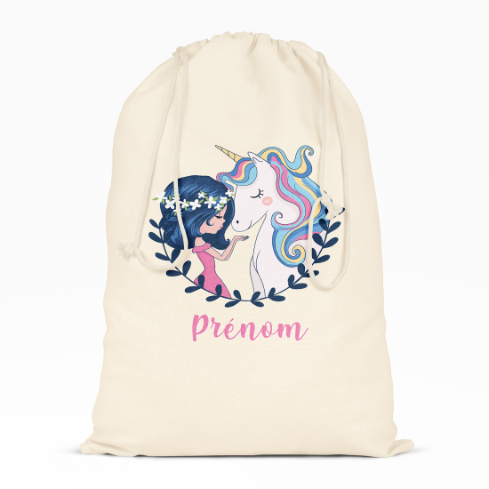 Borsa con coulisse personalizzata - Ragazza e unicorno