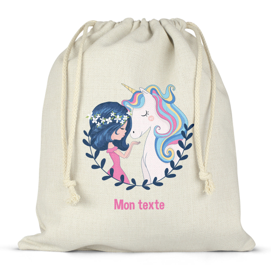 Borsa con coulisse personalizzata - Ragazza e unicorno