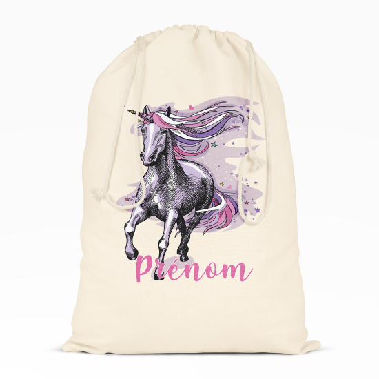 Borsa con coulisse personalizzata - Unicorno viola