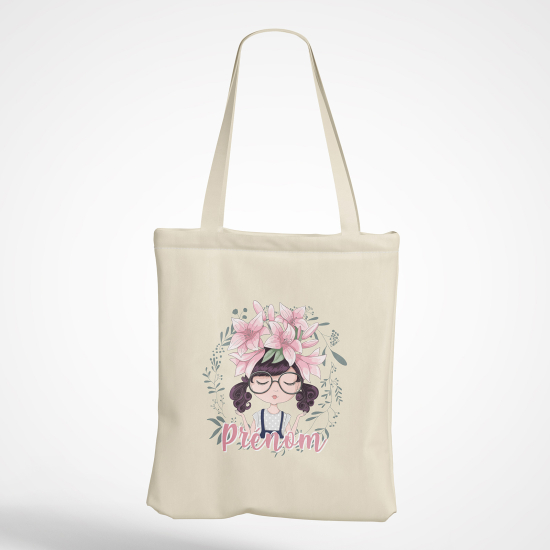 Borsa tote bag personalizzato - Bambina con fiori