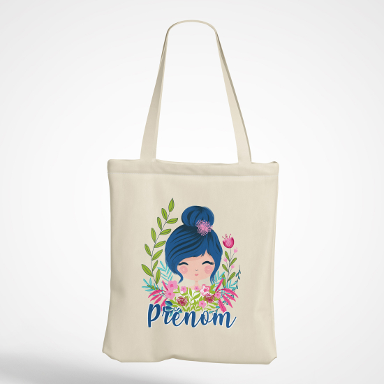 Borsa tote bag personalizzato - Bambina con fiori
