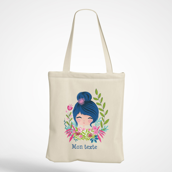 Borsa tote bag personalizzato - Bambina con fiori