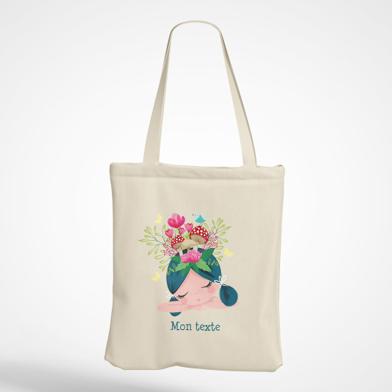 Borsa tote bag personalizzato - Bambina con fiori