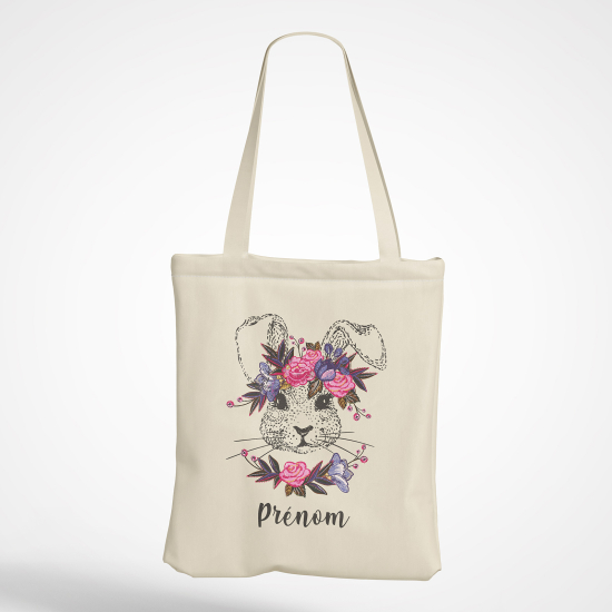 Borsa tote bag personalizzato - Coniglio fiorito