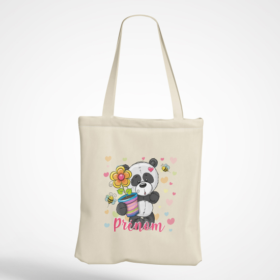 Borsa tote bag personalizzato - Panda fiori