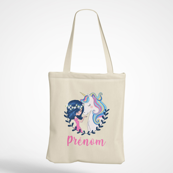 Borsa tote bag personalizzato - Piccola ragazza unicorno