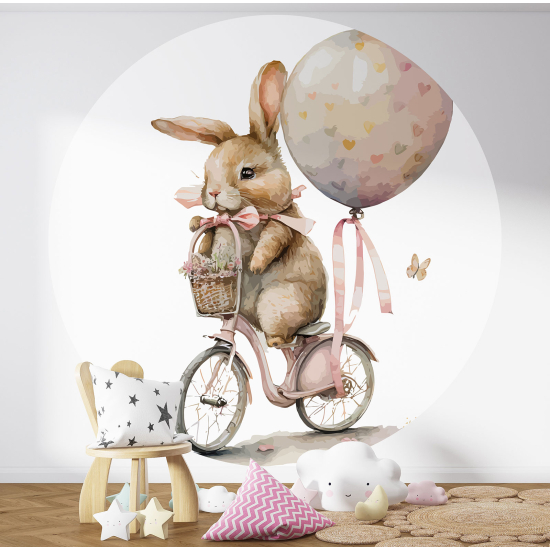 Carta da parati Cerchio / Rotondo per Bambini - Coniglio in Bicicletta