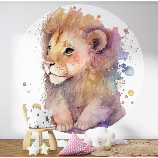 Carta da parati Cerchio / Rotondo per Bambini - Cucciolo di leone