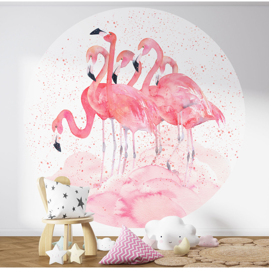Carta da parati Cerchio / Rotondo per Bambini - Fenicotteri rosa