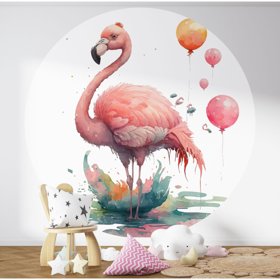 Carta da parati Cerchio / Rotondo per Bambini - Fenicottero rosa
