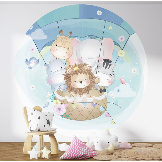 Carta da parati Cerchio / Rotondo per Bambini - Mongolfiera Animali