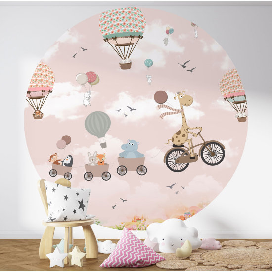 Carta da parati Cerchio / Rotondo per Bambini - Mongolfiere Animali