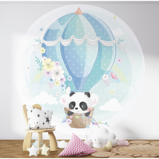 Carta da parati Cerchio / Rotondo per Bambini - Panda Mongolfiera