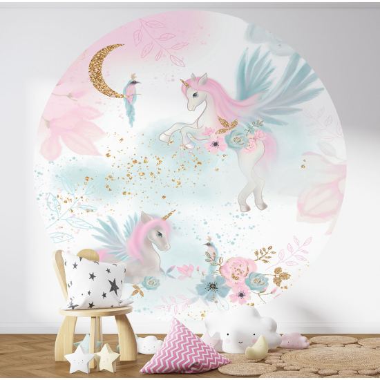 Carta da parati Cerchio / Rotondo per Bambini - Unicorni Glitter