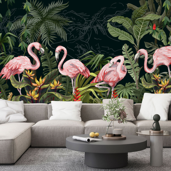 Carta da parati panoramica - Fenicotteri rosa Fiori