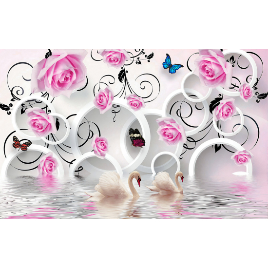 Carta da parati panoramica - Fiori Cigni 3D