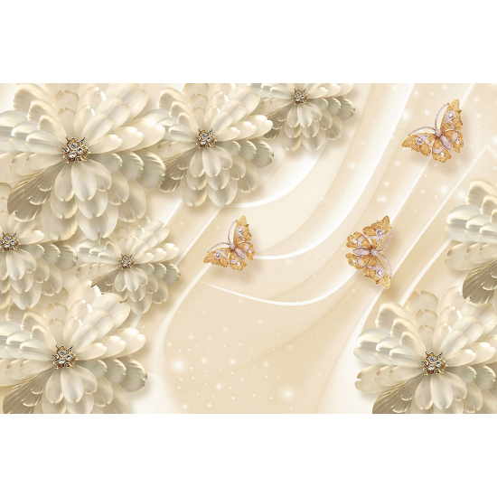 Carta da parati panoramica - Fiori Farfalle 3D
