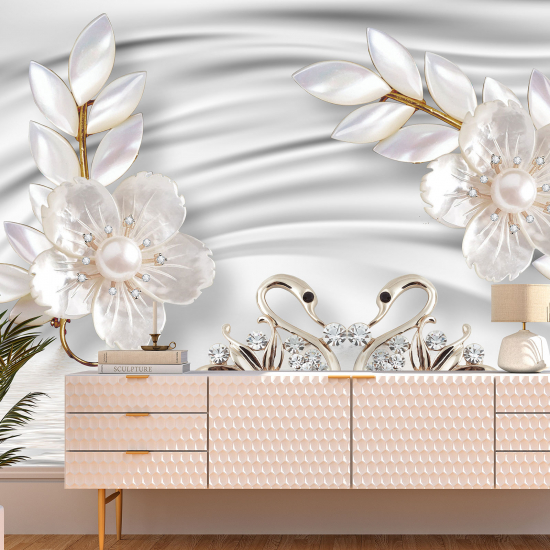 Carta da parati panoramica - Fiori perlati Effetto 3D
