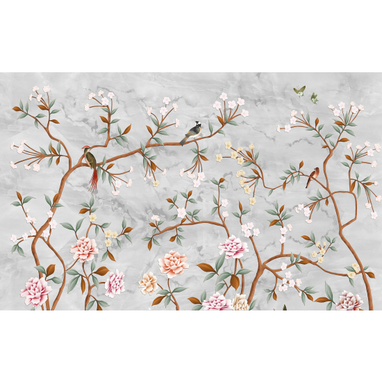 Carta da parati panoramica - Fiori Uccelli
