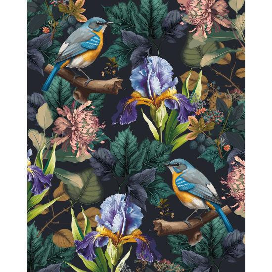 Carta da parati panoramica - Fiori Uccelli
