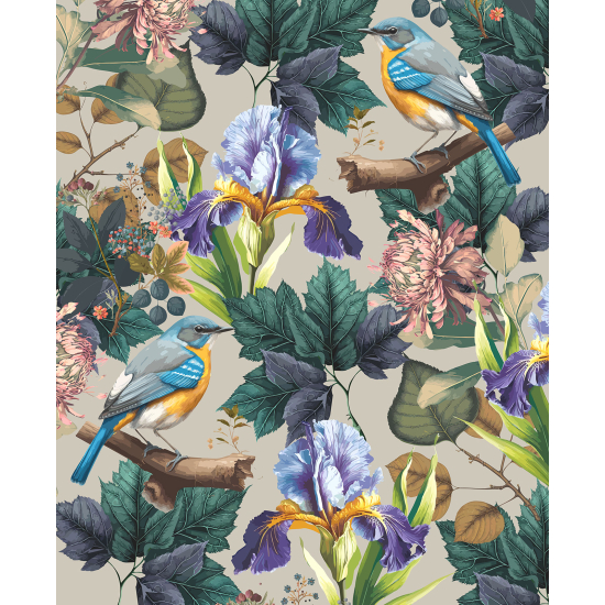 Carta da parati panoramica - Fiori Uccelli