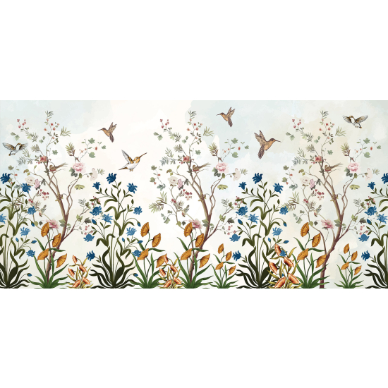 Carta da parati panoramica - Fiori Uccelli
