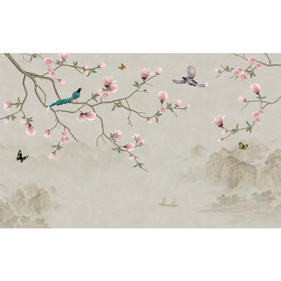 Carta da parati panoramica - Fiori Uccelli