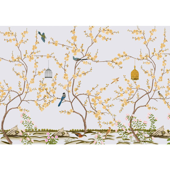 Carta da parati panoramica - Fiori Uccelli