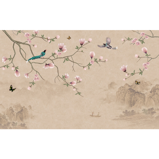 Carta da parati panoramica - Fiori Uccelli