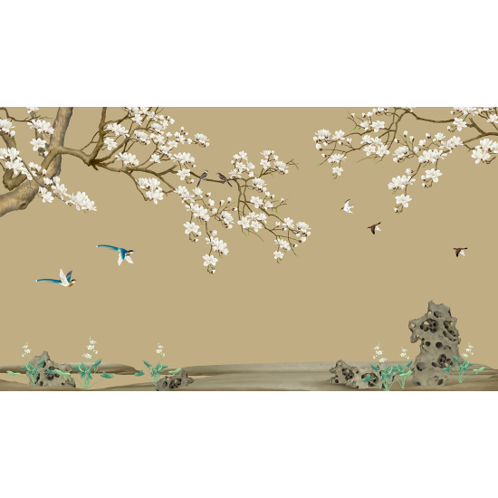 Carta da parati panoramica - Fiori Uccelli