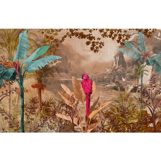 Carta da parati panoramica - Foglie Tropicali Pappagallo