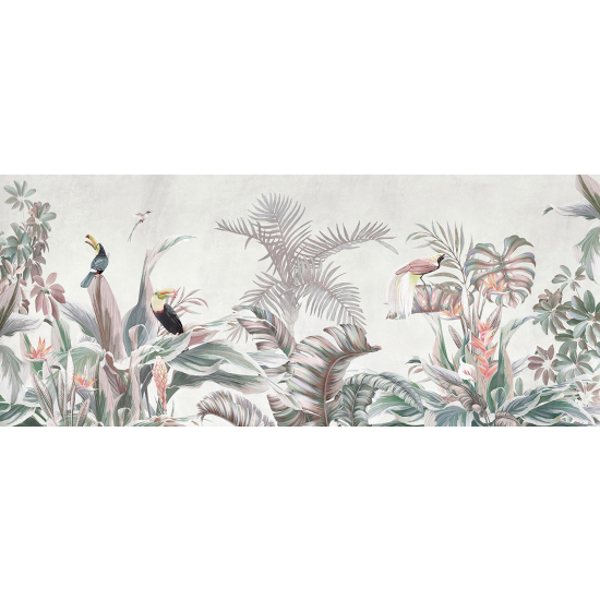 Carta da parati panoramica - Foglie tropicali Uccelli