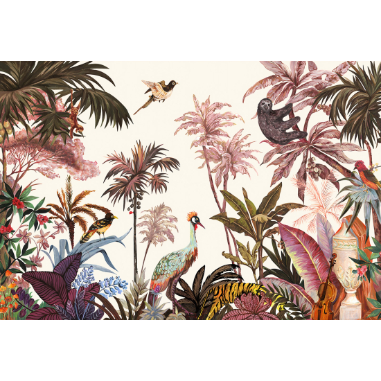 Carta da parati panoramica - Foresta Tropicale Fiori Uccelli