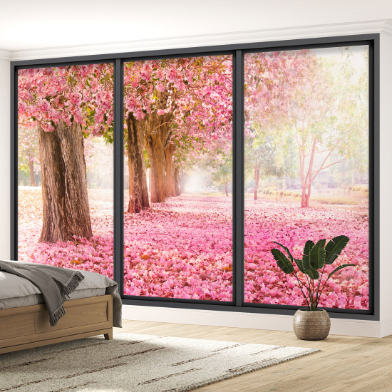 Carta da parati panoramica - Illusione ottica - Alberi fiori rosa