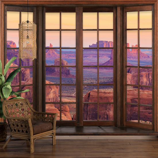 Carta da parati panoramica - Illusione ottica - Finestra in legno - Grand Canyon