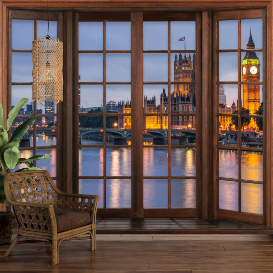 Carta da parati panoramica - Illusione ottica - Finestra in legno - Londra