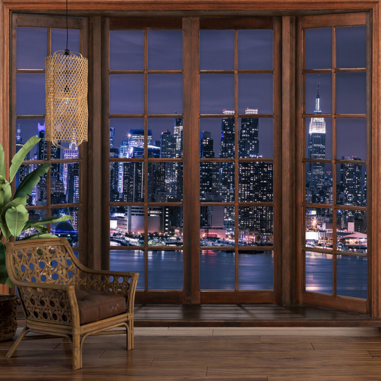 Carta da parati panoramica - Illusione ottica - Finestra in legno - New York