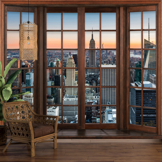 Carta da parati panoramica - Illusione ottica - Finestra in legno - New York