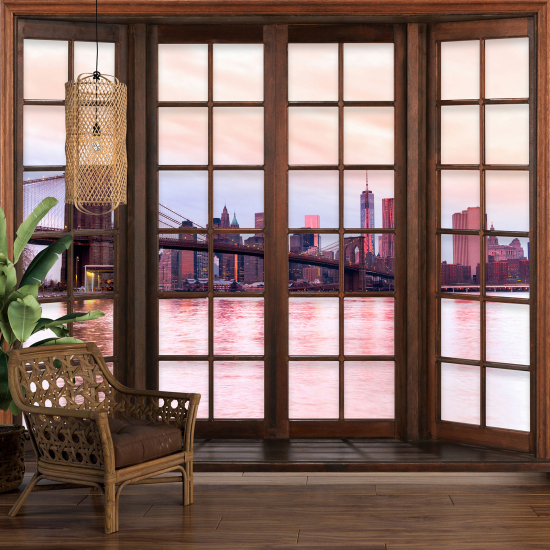 Carta da parati panoramica - Illusione ottica - Finestra in legno - New York