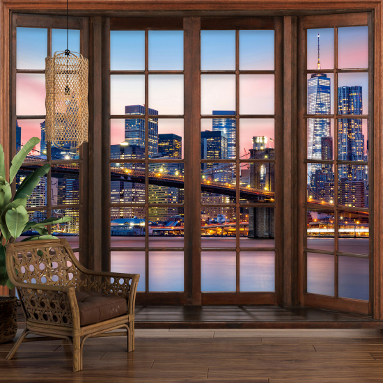 Carta da parati panoramica - Illusione ottica - Finestra in legno - New York