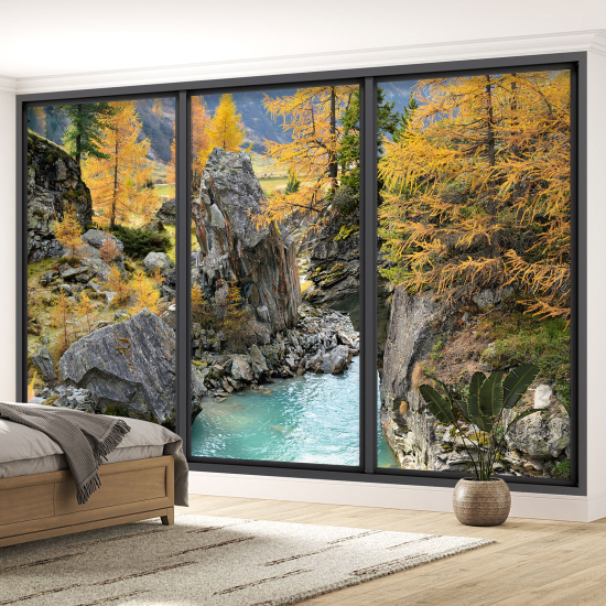 Carta da parati panoramica - Illusione ottica - Fiume foresta