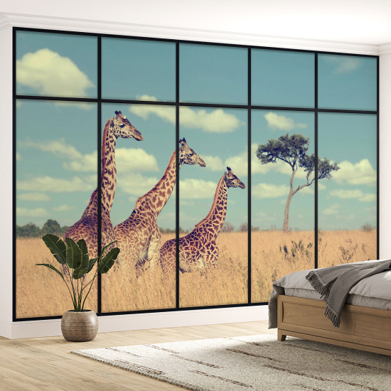 Carta da parati panoramica - Illusione ottica - Giraffe