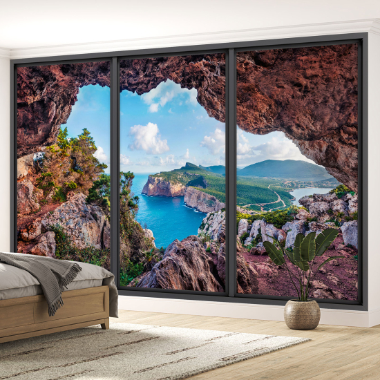 Carta da parati panoramica - Illusione ottica - Grotta vista mare