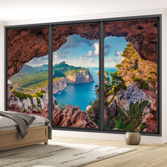 Carta da parati panoramica - Illusione ottica - Grotta vista mare