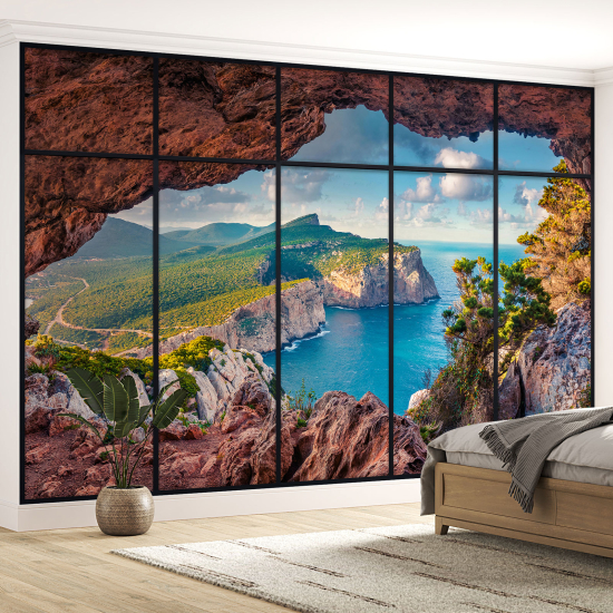 Carta da parati panoramica - Illusione ottica - Grotta vista mare